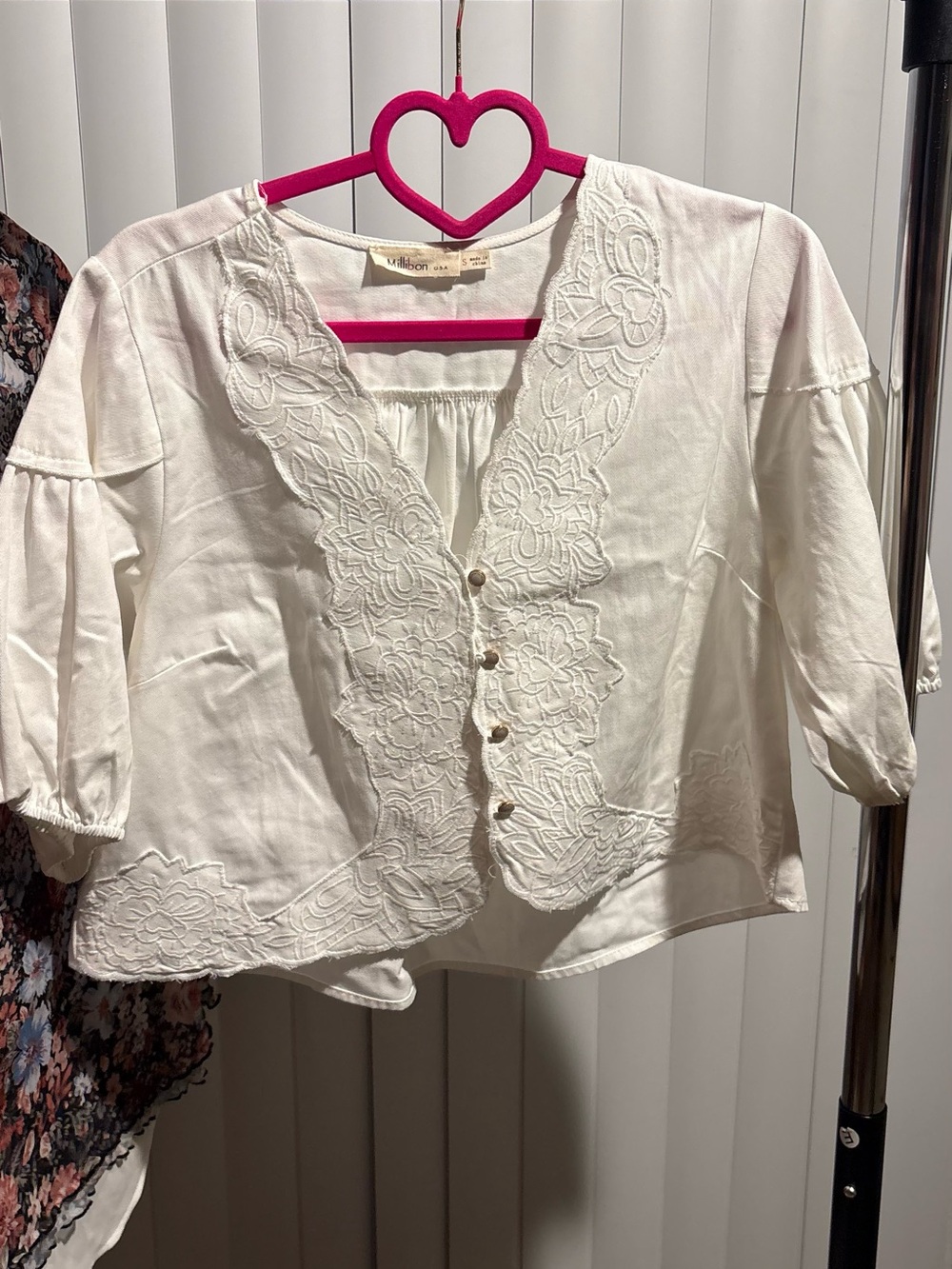 Millibon White Embroidered Button-Front Women's Top